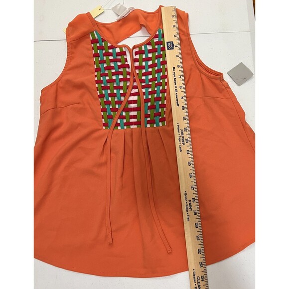 Esley Orange Sleeveless Blouse Pink White Blue Green Weave Detail - Women's S - Picture 5 of 6
